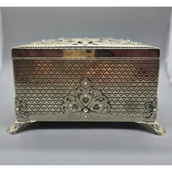 Things Remembered VTG Silver Plated Musical Jewelry Box Swarovski Crystals - Picture 1 of 11